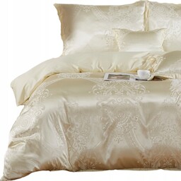 Pościel Kremowa Atłasowa 220x200 2 Poszewki 70x80 Komplet