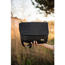 Listonoszka skórzana SHE 558w czarny krokodyl