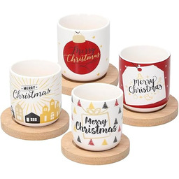 Avilia Zestaw 4 filiżanek z drewnianym spodkiem