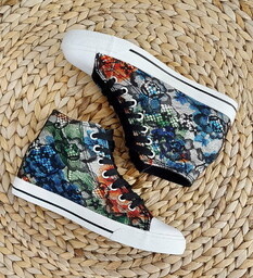 Wysokie sznurowane trampki na niskim koturnie Flower Black