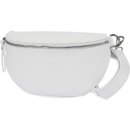 Damska Skórzana Włoska Saszetka Nerka Na Pasek Biała