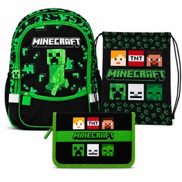 Zestaw Minecraft: Plecak Szkolny Piórnik Dwuklapkowy Worek