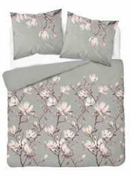 Detexpol Pościel satynowa 160x200 Szara z magnolią elegancki
