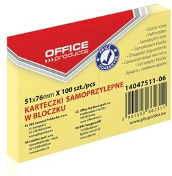 Bloczek biurowy samoprzylepny Office Products, 51x76mm, 1x100 kart.,
