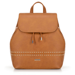 Damski plecak z imitacji skóry z nitami brązowy