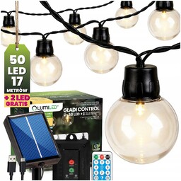 Girlanda Solarna Ogrodowa 16,7m 50 Led Kulki Pilot