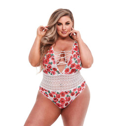 WHITE FLORAL & LACE TEDDY, XL