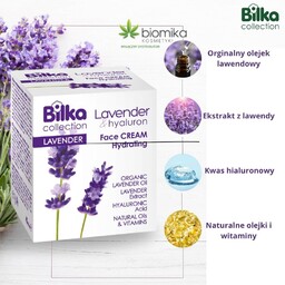 Krem do twarzy nawilżający LAWENDA I KWAS HIALURONOWY