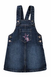 Jeansowa sukienka ogrodniczka dla dziewczynki z cekinowymi gwiazdkami
