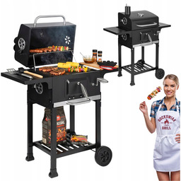 Grill Węglowy Duży Żeliwny Ruszt Ogrodowy Z Pokrywą