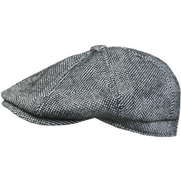 Kaszkiet Szary w Jodełkę Jesienno-Zimowy, Wełniany z Gumką,