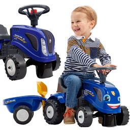 FALK Traktorek Baby New Holland Niebieski z Przyczepką