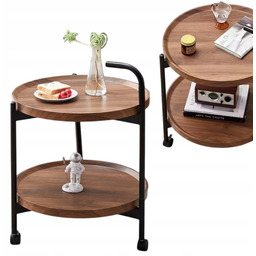 Mobilny Stolik Kawowy Pomocniczy Okrągły Na Kółkach Ława