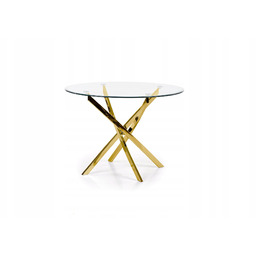 Okrągły Stół Do Salonu Szkło Bezbarwne Złote Nogi