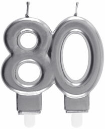 Świeczka na 80-tkę srebrna - 7,5 cm -