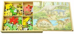 Drewniane puzzle Dinozaury kolorowa układanka 4W1