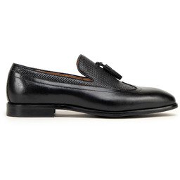 Męskie mokasyny skórzane z plecionką i chwostem czarne