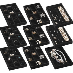 Frebeauty Organizer na biżuterię, aksamitne tace na biżuterię,