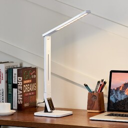 Lampa Stołowa Lindby, Eleni, ściemnialny, biały, gabinet pracownia,