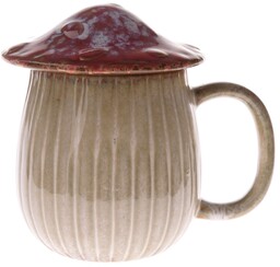 Kubek ceramiczny z pokrywką Grzyb, 550 ml, czerwony
