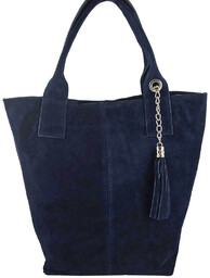 Shopper bag - torebka damska zamszowa - Granatowa