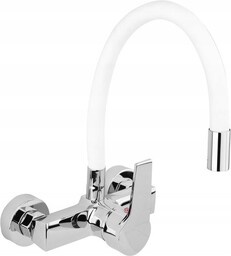 Bateria Zlewozmywakowa Ścienna Z Elastyczną Wylewką Flexible White