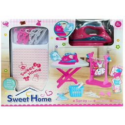 Różowe Żelazko Zestaw do Prasowania Deska Wieszaki