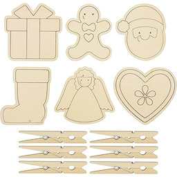 Sunnysue 101-18 drewnianych klamerek Santa & Co., 6-częściowy,