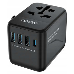 czarny adapter podróżny wtyczka Lencent, ładowarka 4x Usb