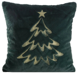Poszewka bożonarodzeniowa futrzana ciemnozielona z haftowaną choinką PSWA-278