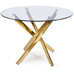 Elior Okrągły szklany stół na złotej podstawie glamour