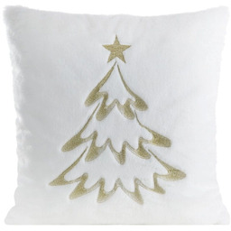 Poszewka bożonarodzeniowa futrzana biała z haftowaną choinką PSWA-279