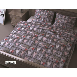 Karo Pościel bawełniana 150x200 617E Serca serduszka szara