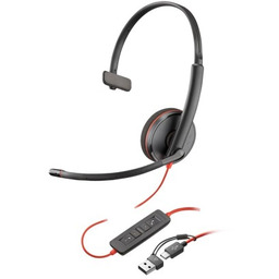 Poly Blackwire 3210 Monaural USB-C Headset +USB-C/A Adapter
