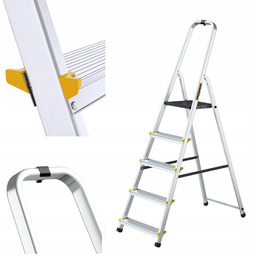 Drabina aluminiowa domowa Pro 5 stopniowa Z Haczykiem
