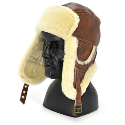 Skórzana ciepła pilotka kożuchowa czapka Podhale