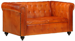 Elior Skórzana 2-osobowa jasnobrązowa sofa w stylu Chesterfield