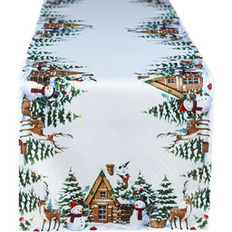 Bieżnik bożonarodzeniowy prostokątny biały w zimowy pejzaż BNB15-1