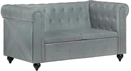 Elior Skórzana 2-osobowa szara sofa w stylu Chesterfield
