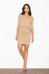 Bawełniana SUKIENKA z luźniejszą górą Beżowa M