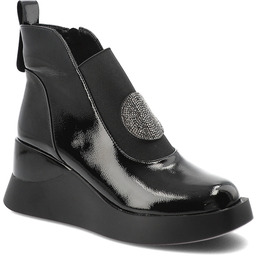 S.Barski Czarne Botki Wygodne Lakierowane Buty Damskie