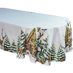 Obrus bożonarodzeniowy owalny biały w zimowy pejzaż BNB15-1