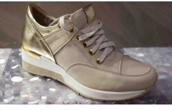 SKÓRZANE damskie SPORTOWE CREEPERSY BEŻ+ZLOTO 40
