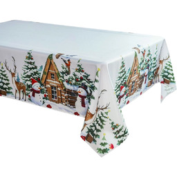 Obrus bożonarodzeniowy prostokątny biały w zimowy pejzaż BNB15-1