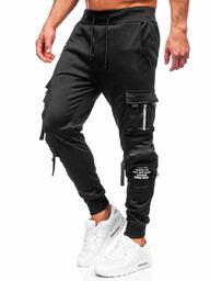 Czarne bojówki spodnie męskie joggery dresowe Denley HS7176