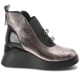 S.Barski Srebrne Botki Stylowe Damskie Buty Na Koturnie