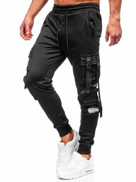 Czarne bojówki spodnie męskie joggery dresowe Denley HS7173