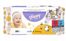 HAPPY Milk&Honey Chusteczki nawilżane dla dzieci, 64 szt.