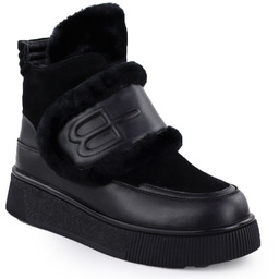 Skórzane botki damskie na platformie czarne Cambell 25-52331