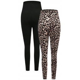 SHEIN LEGGINSY CIĄŻOWE DAMSKIE 2-PACK CZARNE I PANTERKA